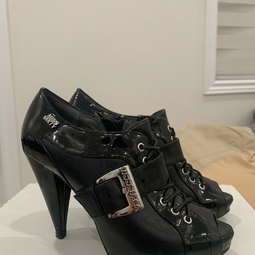 Miss Sixty Black Ankle Boots with Silver Buckle
